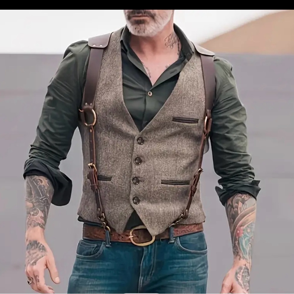 Men’s Leather Harness/suspenders -brown